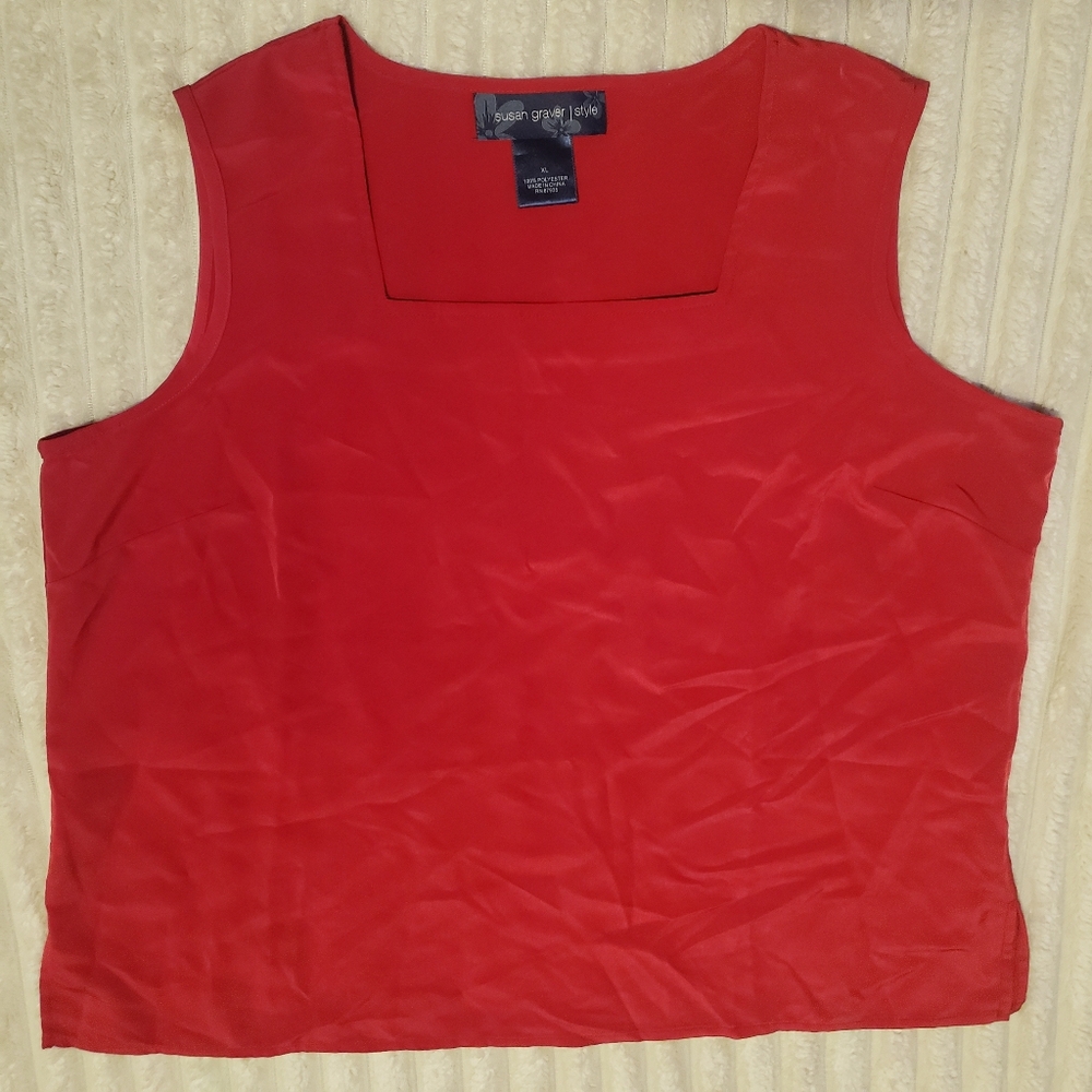 Susan Graver Style Women's Red Sleeveless Square Neck Top